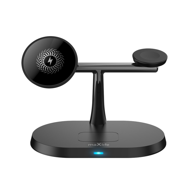 Maxlife MXWC-03 - 3-i-1 trådløs opladningsstation, 15W, sort