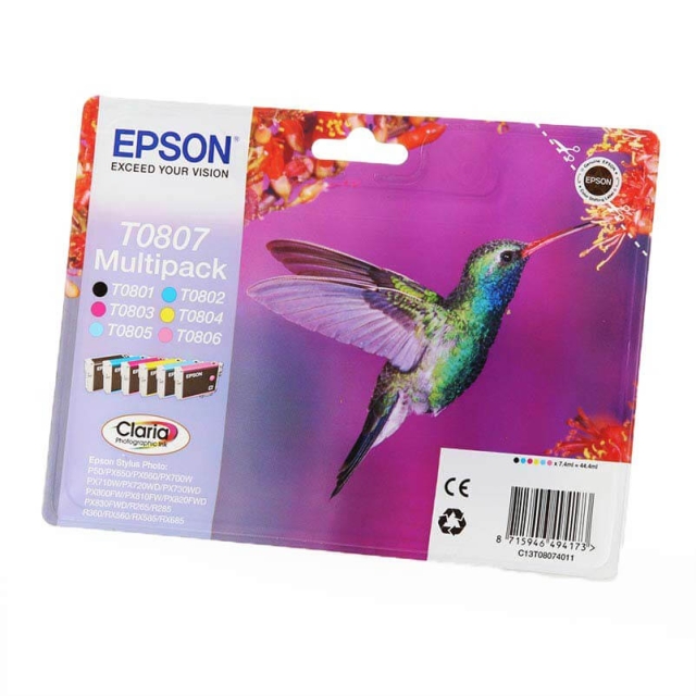Epson Blæk Multipak C13T08074011 T0807 Hummingbird BK/C/M/Y/LC/LM