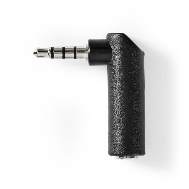 Nedis Stereo Audio Adapter | 3.5 mm Hanstik | 3.5 mm Hunstik | Nikkelplateret | Vinkel 90° | Metal | Sort | 1 stk. | Box