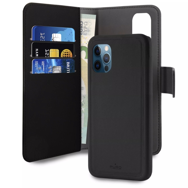 Puro iPhone 12 Pro Max, EcoLeather Wallet Detach, black