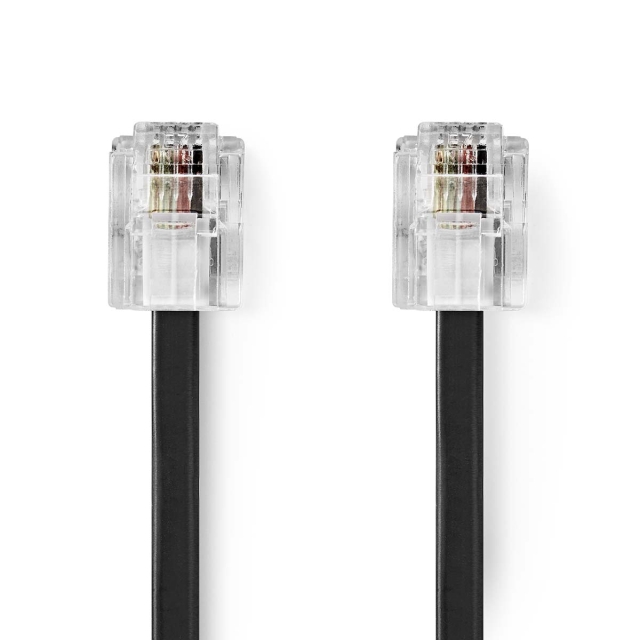 Nedis Telecom Kabel | RJ11 Hanstik | RJ11 Hanstik | 2.00 m | Kabeludformning: Fladt | Guldplateret | Kabeltype: RJ11 | Sort | Label