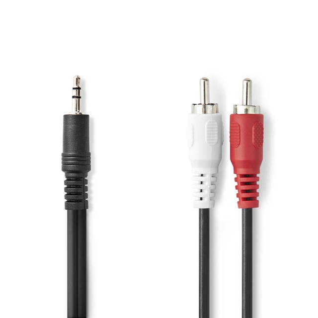 Nedis Stereo Audio kabel | 3.5 mm Hanstik | 2x RCA Hanstik | Nikkelplateret | 15.0 m | Runde | Sort | Label