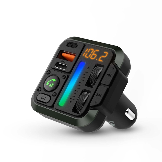 Nedis Bil Audio FM-sender | Fixed | Højttalertelefon | 1 " | Amber skærm | Bluetooth® | PD 18 W / PD 20 W | Hurtig opladning | Bass Boost | Google Assistant / Siri | Sort