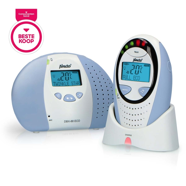 Alecto DBX-88 ECO Full Eco DECT babyalarm med display hvid/blå