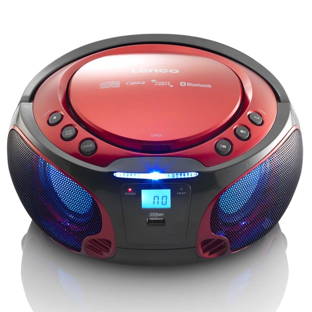 Lenco Bærbar FM-radio CD / MP3 / USB / Bluetooth-afspiller® med LED-belysning rød