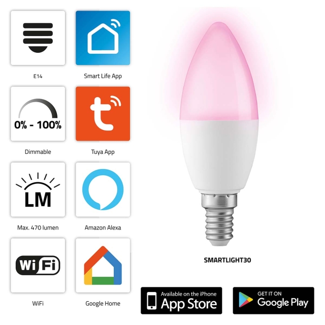 Alecto Smart LED-farvelampe med Wi-Fi