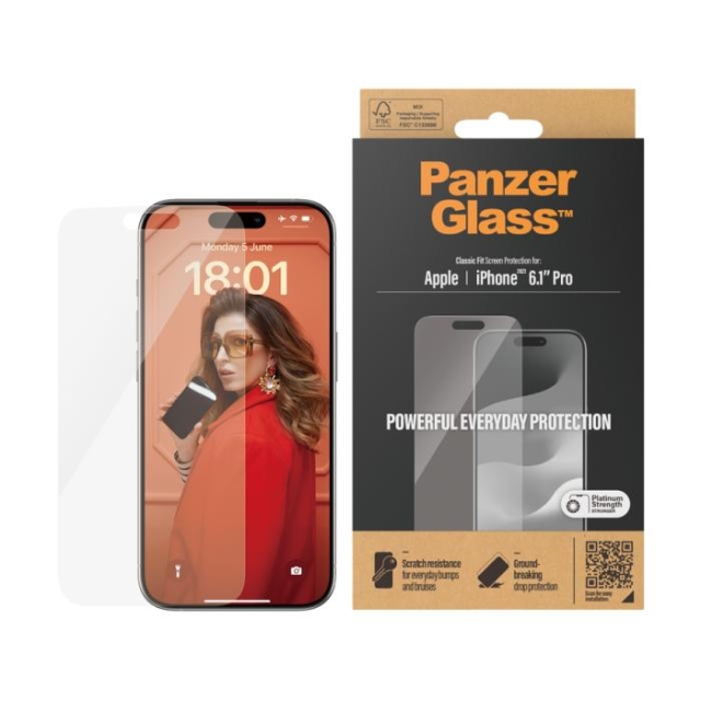 PanzerGlass Screen Protector Apple iPhone 15 Pro | Classic Fit