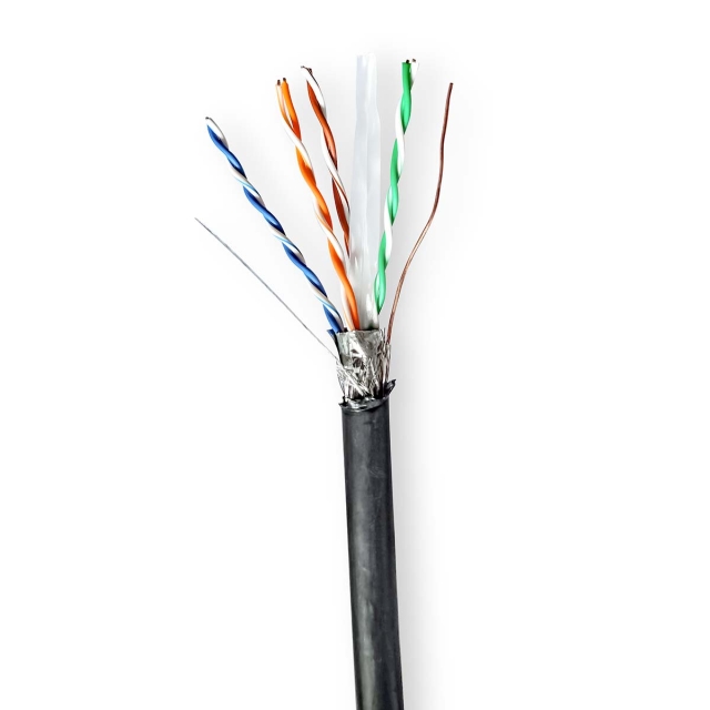 Nedis Netværkskabel Roll | CAT6 | Solid | S/FTP | Kobber | 305.0 m | Udendørs | Runde | PE | Sort | Trækboks