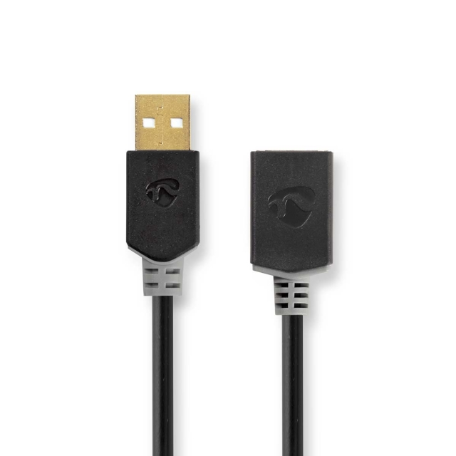 Nedis USB-kabel | USB 2.0 | USB-A Han | USB-A Hun | 480 Mbps | Guldplateret | 2.00 m | Runde | PVC | Antracit | Box