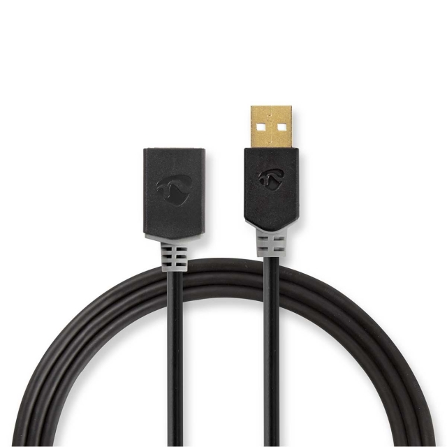 Nedis USB-kabel | USB 2.0 | USB-A Han | USB-A Hun | 480 Mbps | Guldplateret | 3.00 m | Runde | PVC | Antracit | Box