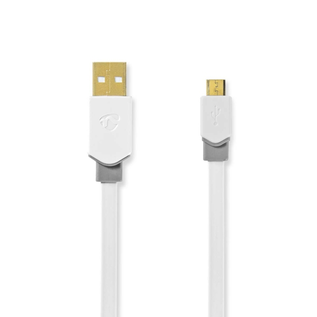 Nedis USB-kabel | USB 2.0 | USB-A Han | USB Micro-B han | 480 Mbps | Guldplateret | 1.00 m | Fladt | PVC | Hvid | Window Box