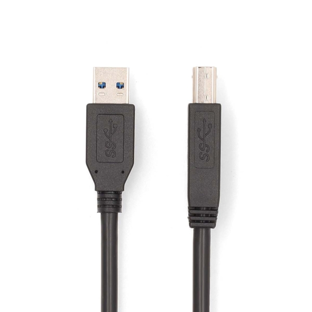 Nedis USB-kabel | USB 3.2 Gen 1 | USB-A Han | USB-B han | 5 Gbps | Nikkelplateret | 2.00 m | Runde | PVC | Sort | Box