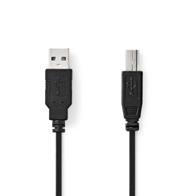 Nedis USB-kabel | USB 2.0 | USB-A Han | USB-B han | 10 W | 480 Mbps | Nikkelplateret | 5.00 m | Runde | PVC | Sort | Label