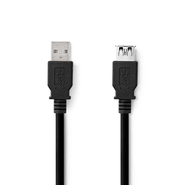 Nedis USB-kabel | USB 3.2 Gen 1 | USB-A Han | USB-A Hun | 5 Gbps | Nikkelplateret | 2.00 m | Runde | PVC | Sort | Label