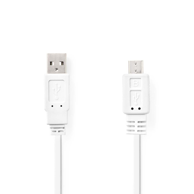 Nedis USB-kabel | USB 2.0 | USB-A Han | USB Micro-B han | 480 Mbps | Nikkelplateret | 1.00 m | Fladt | PVC | Hvid | Konvolut