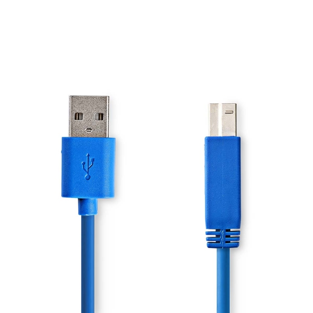 Nedis USB-kabel | USB 3.2 Gen 1 | USB-A Han | USB-B han | 5 Gbps | Nikkelplateret | 3.00 m | Runde | PVC | Blå | Konvolut