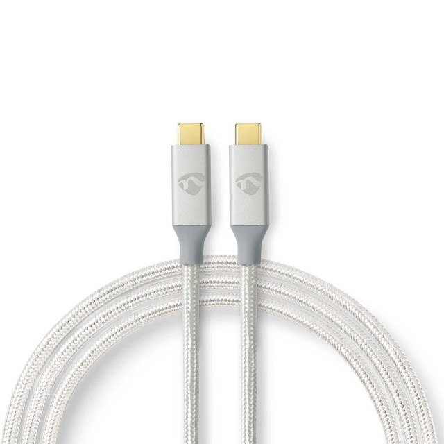 Nedis USB-kabel | USB 3.2 Gen 2x2 | USB-C™ Han | USB-C™ Han | 100 W | 4K@60Hz | 20 Gbps | Guldplateret | 2.00 m | Runde | Flettet / Nylon | Sølv | Cover Window Box
