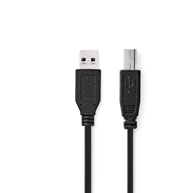 Nedis USB-kabel | USB 3.2 Gen 1 | USB-A Han | USB-B han | 5 Gbps | Nikkelplateret | 2.00 m | Runde | PVC | Sort | Label