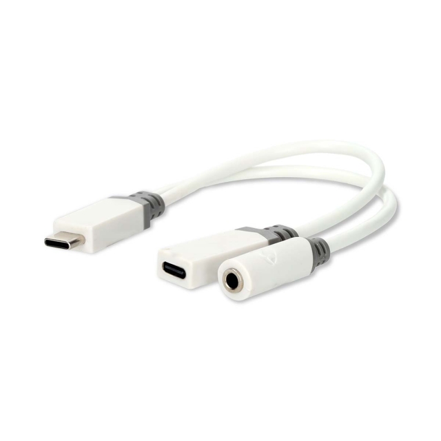 Nedis USB-C™ Adapter | USB 2.0 | USB-C™ Han | USB-C™ Hun / 3.5 mm Hunstik | 0.10 m | Runde | Guldplateret | PVC | Hvid | Box