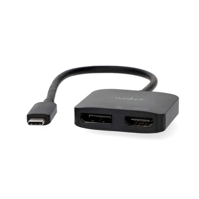 Nedis USB-C™ Adapter | USB 3.2 Gen 1 | USB-C™ Han | DisplayPort Hun / HDMI ™ -udgang | 8K@30Hz | 0.20 m | Runde | Nikkelplateret | Sort | Box