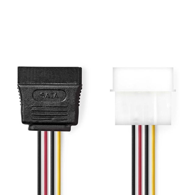 Nedis Intern Strømkabel | Molex Han | SATA 15-Pin Hun | Guldplateret | 0.15 m | Runde | PVC | Flerfarvet | Box