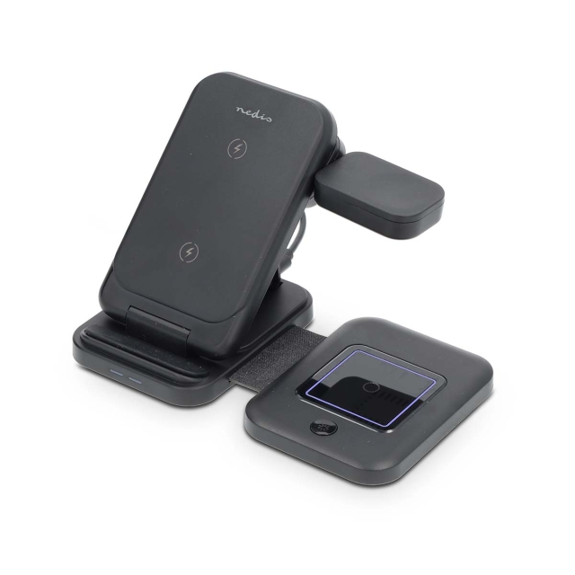 Nedis Trådløs oplader | 3-in-1 | 15 W | LED-indikator i brug | Inkluderet kabel | USB-A / USB-C™ | 1.00 m