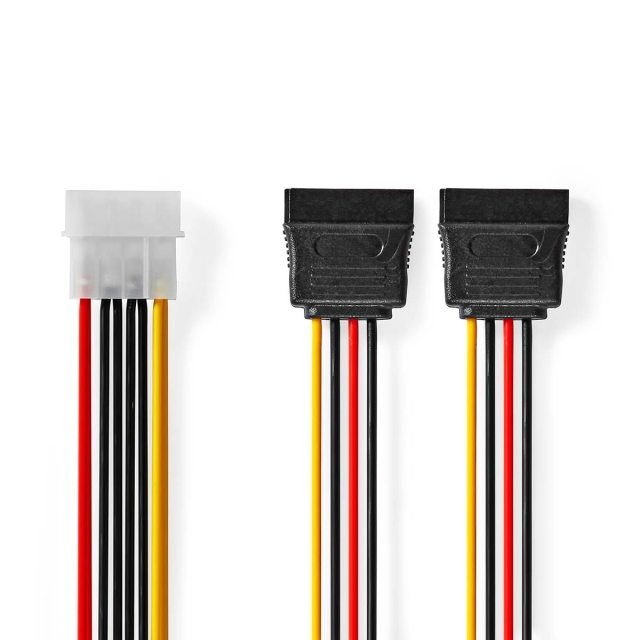 Nedis Intern Strømkabel | Molex Han | 2x SATA 15-Pin Hun | Guldplateret | 0.15 m | Runde | PVC | Flerfarvet | Box