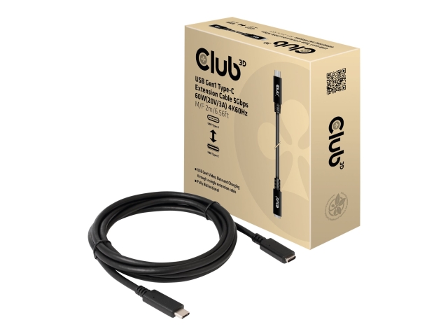 Club 3D USB Type-C forlængerkabel 2m Sort