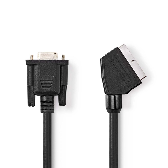 Nedis SCART-kabel | SCART Han | VGA Hun | Nikkelplateret | 480p | 2.00 m | Runde | PVC | Sort | Label