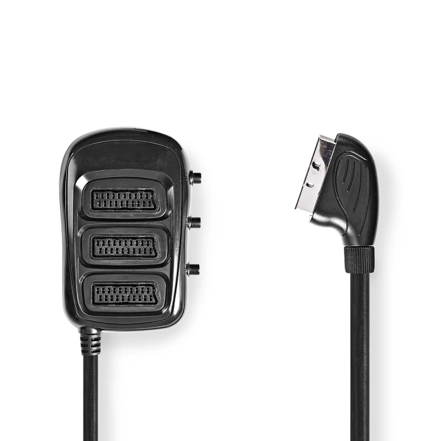 Nedis SCART Switchbox | SCART Han | 3x SCART Hun | Nikkelplateret | Maksimal opløsning: 800x480 | 0.50 m | Runde | PVC | Sort | Box