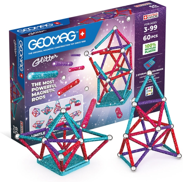 Geomag Glitter Recycled Magnetic Building Set, 60 dele