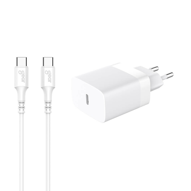 Gear Oplader 220V 1xUSB-C Hvid PD/PPS 30W + Kabel USB-C til USB-C