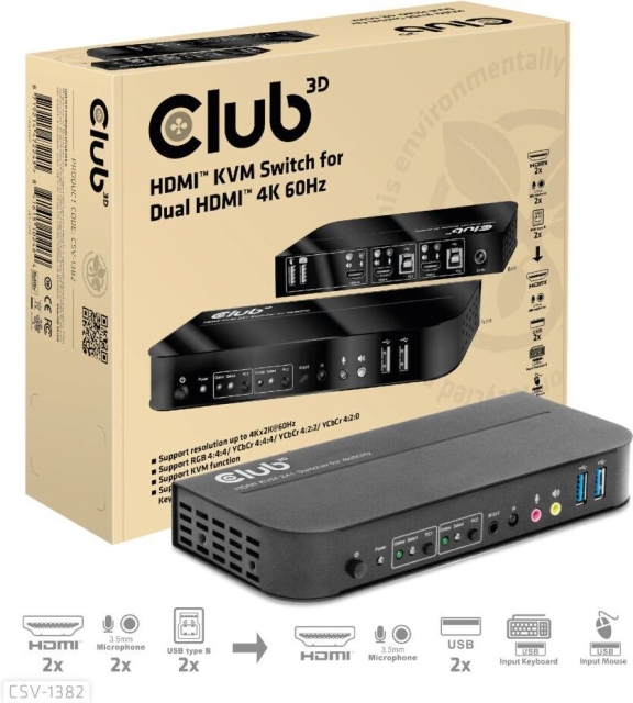 Club 3D HDMI KVM-switch til dobbelt HDMI-switch