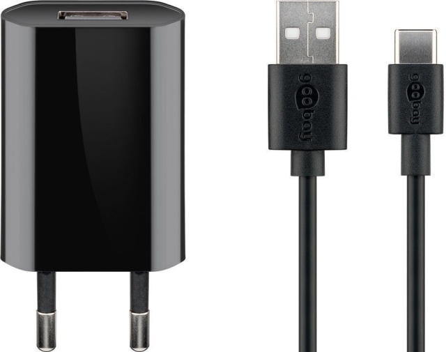 Goobay USB-C 5 W oplader + kabel, 1 m, sort