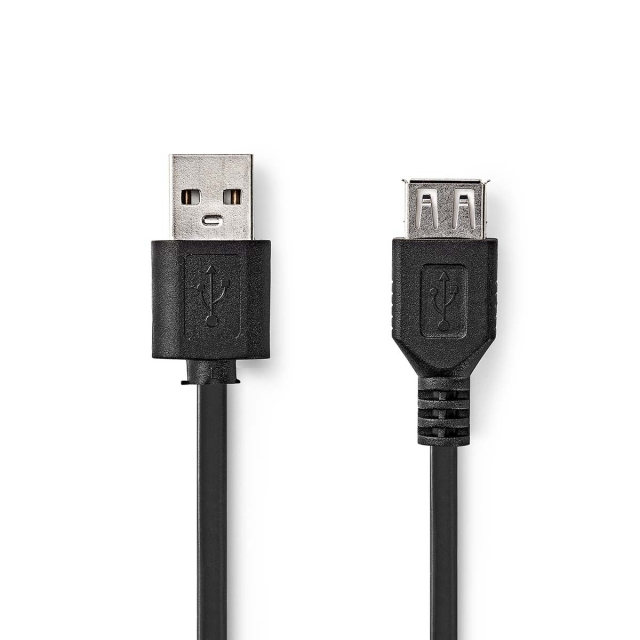 Nedis USB-kabel | USB 2.0 | USB-A Han | USB-A Hun | 480 Mbps | Nikkelplateret | 0.20 m | Runde | PVC | Sort | Box