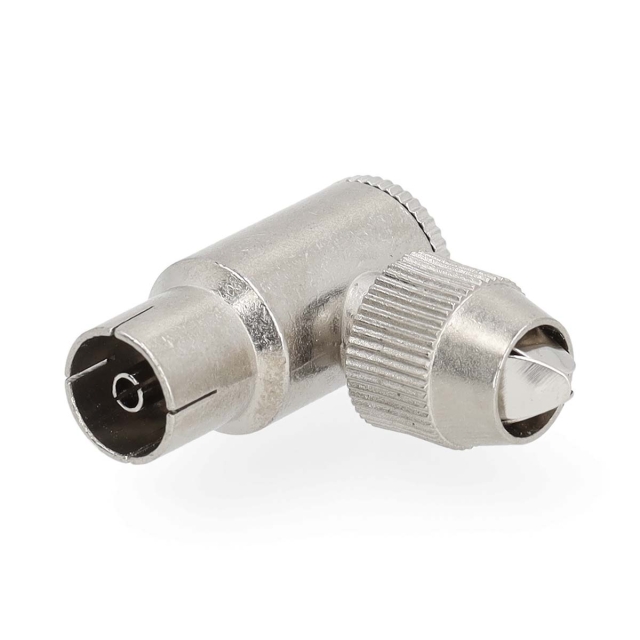 Nedis IEC (Coax) Stik | Vinkel 90° | Hun | Nikkelplateret | 75 Ohm | Skru | Kabeldiameter: 7.0 mm | Metal | Sølv | 2 stk. | Gift Box with Euro Lock