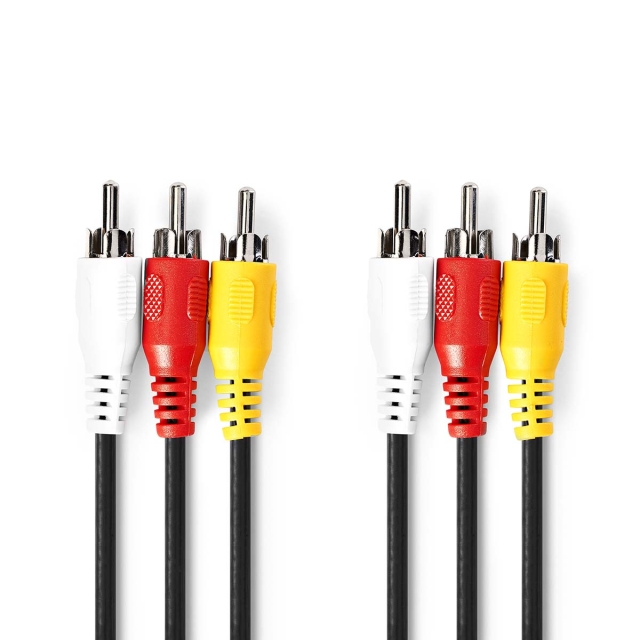 Nedis Composite Video kabel | 3x RCA Han | 3x RCA Han | Nikkelplateret | 480p | 1.50 m | Runde | PVC | Sort | Label