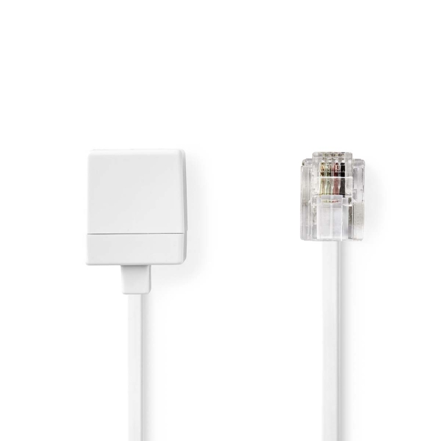 Nedis Telecom forlængerkabel | RJ11 Hanstik | RJ11 Hunstik | 10.0 m | Kabeludformning: Fladt | Belægning: Guldplateret | Kabeltype: RJ11 | Hvid | Label