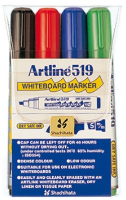 Artline whiteboardpen, skrå spids, 4 farver