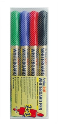Artline whiteboardpenne-sæt, smal spids, dobbeltspids, 4 farver