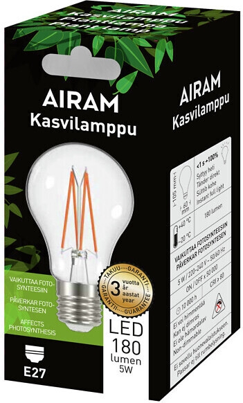 Airam LED-plantelampe, E27, klar, glødetråd 180 lm