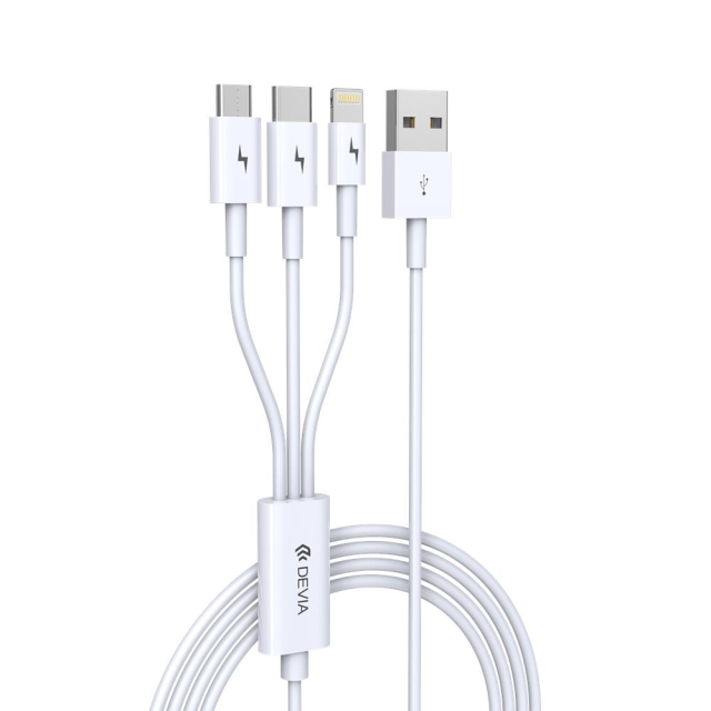 Devia kabel 3-i-1 Smart EC141 USB - Lightning + USB-C + MicroUSB 1,2 m 2A hvid