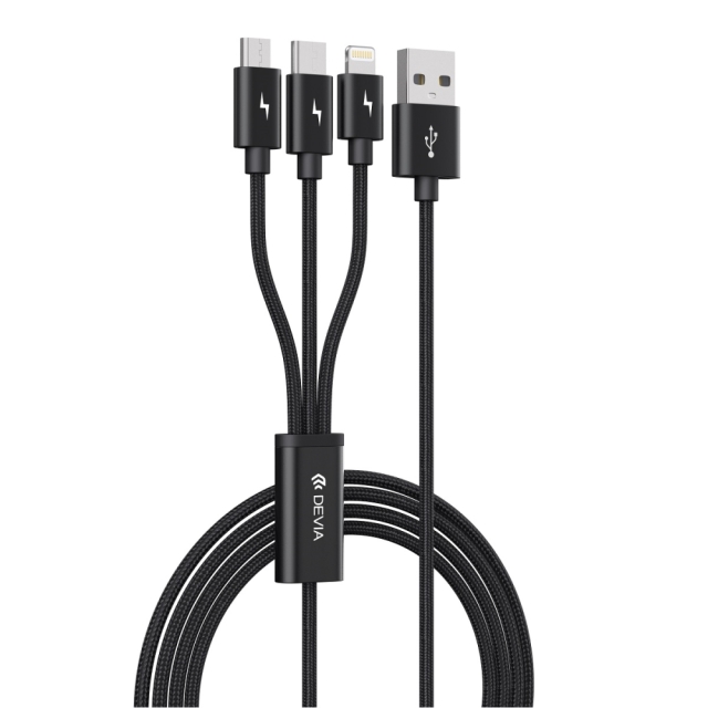 Devia kabel 3i1 Gracious EC048 USB - Lightning + USB-C + MicroUSB 1,2 m 3A sort