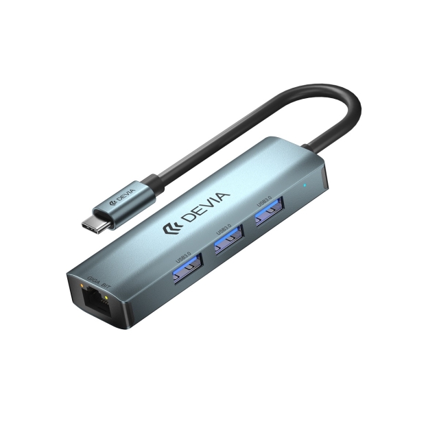 Devia adapter HUB 4in1 EC621 USB-C 3.1 til 3x USB 3.0 + RJ45 dyb grå