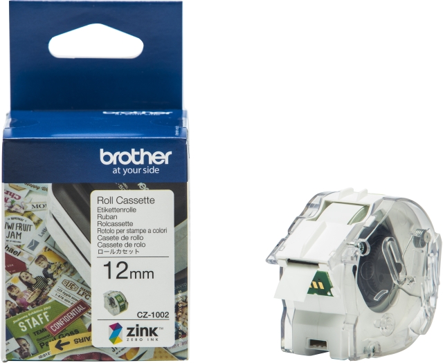 Brother CZ1002 selvklæbende tape, 12 mm x 5 m, hvid