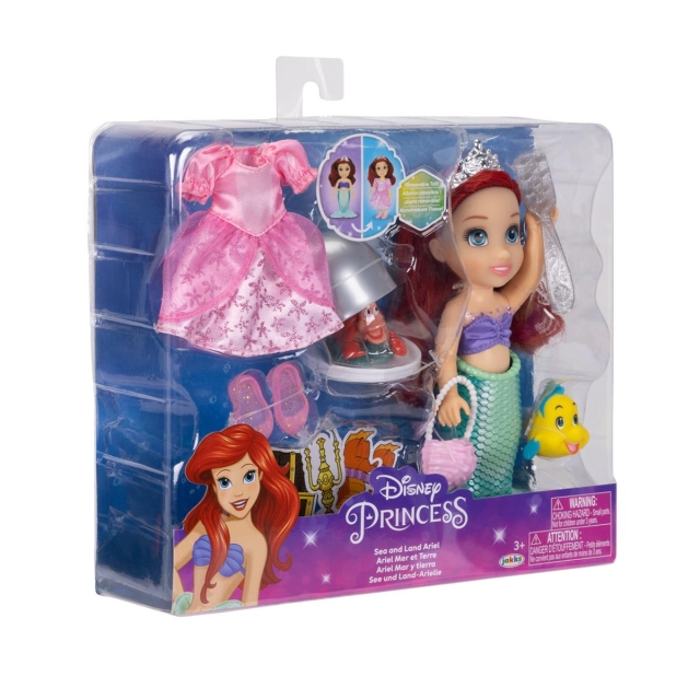 JAKKS Pacific Disney Princess 6 Inch Petite Doll med ekstra mode og tilbehør Sea to Land Ariel