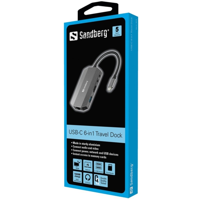 Sandberg USB-C 6in1 rejse-dockingstation