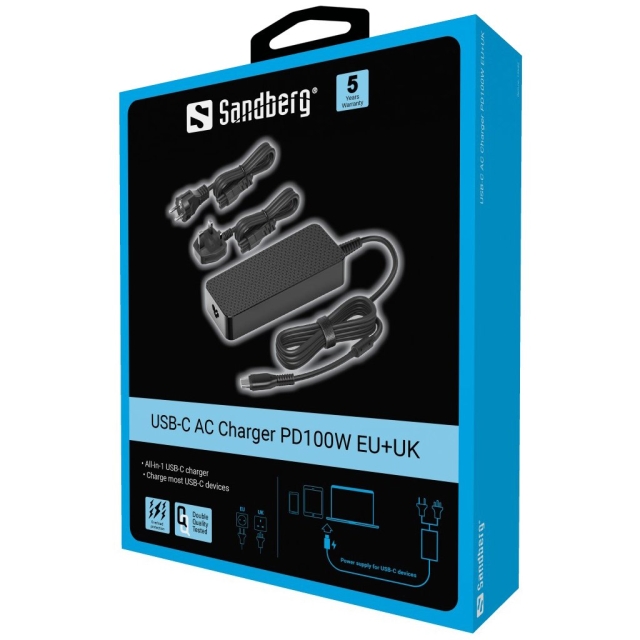 Sandberg USB-C AC-oplader PD100W EU+UK