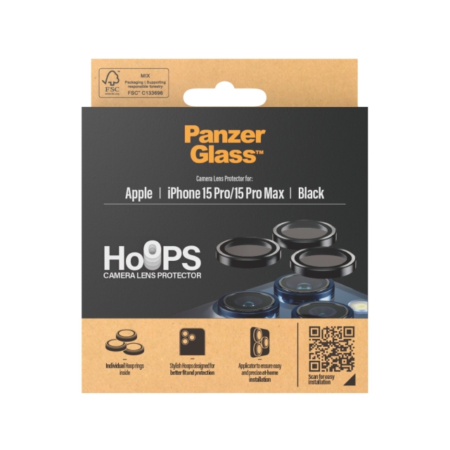PanzerGlass Hoops kameralinsebeskytter iPhone 15 Pro - 15 Pro Max - sort metal