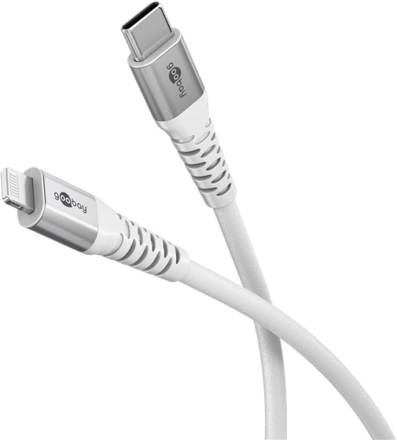 Goobay Lightning-USB-C™ supersoft textilkabel med metallkontakter, 1 m, vit MFi-certifierad, elegant och extra robust laddnings- och synkroniseringskabel för Apple iPhone/iPad (vit)